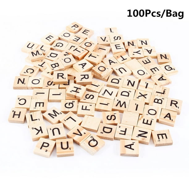 Wooden Alphabet Scrabble Tiles 100Pcs Black Letters Numbers For Crafts Wood Tile